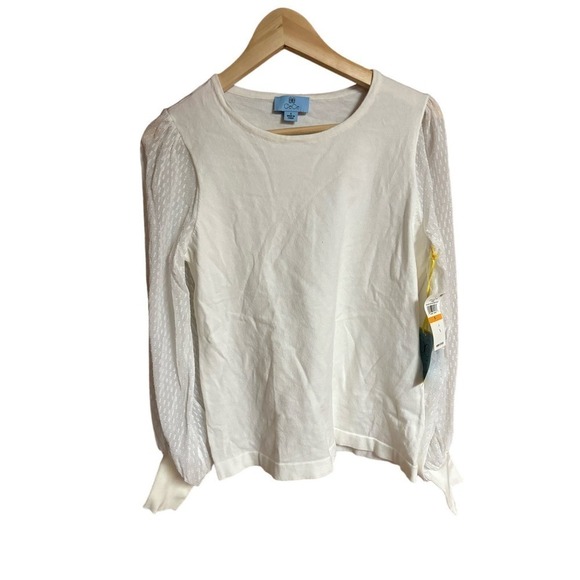 CeCe Cotton Blend Long Sheer Swiss Dot Balloon Sleeves Size S - Picture 1 of 11